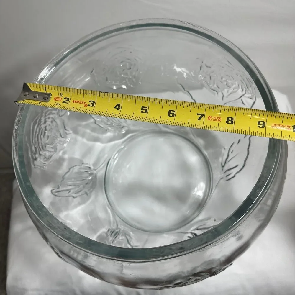 Punch Fruit Bowl Glass Clear Embossed Rose Design Party/Holiday Décor